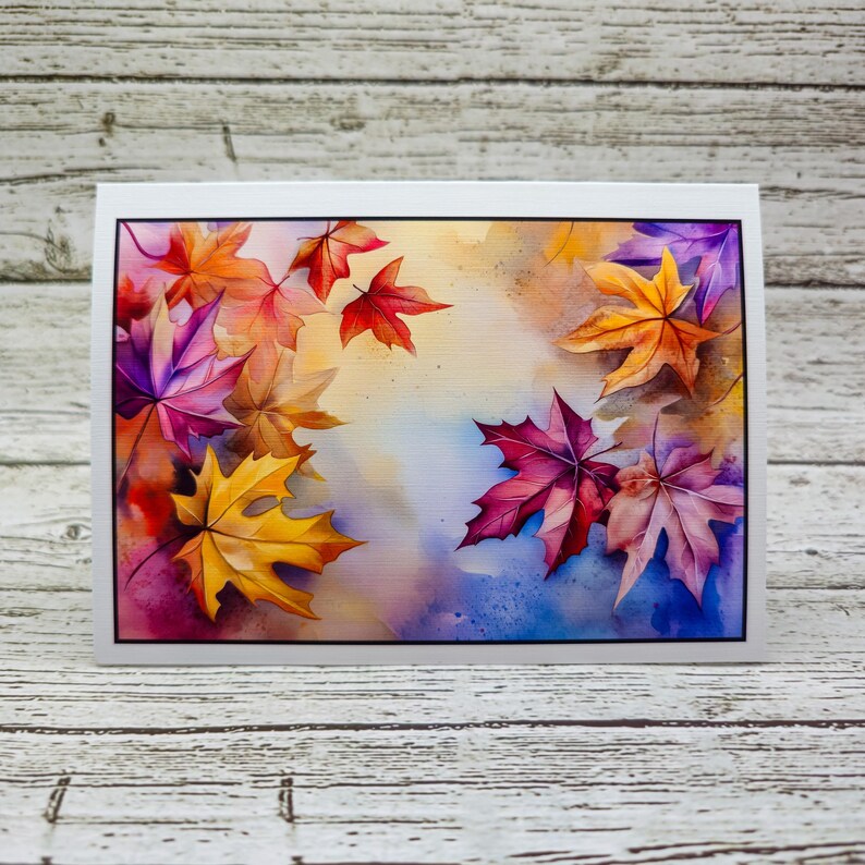 Linen Autumn Leaves Watercolor Note Card Set: Blank Inside Greeting ...