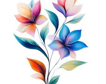 透明な背景の14種類の花のペイントクリップアートバンドル、デジタルダウンロード、PNGデザイン、印刷可能なアート