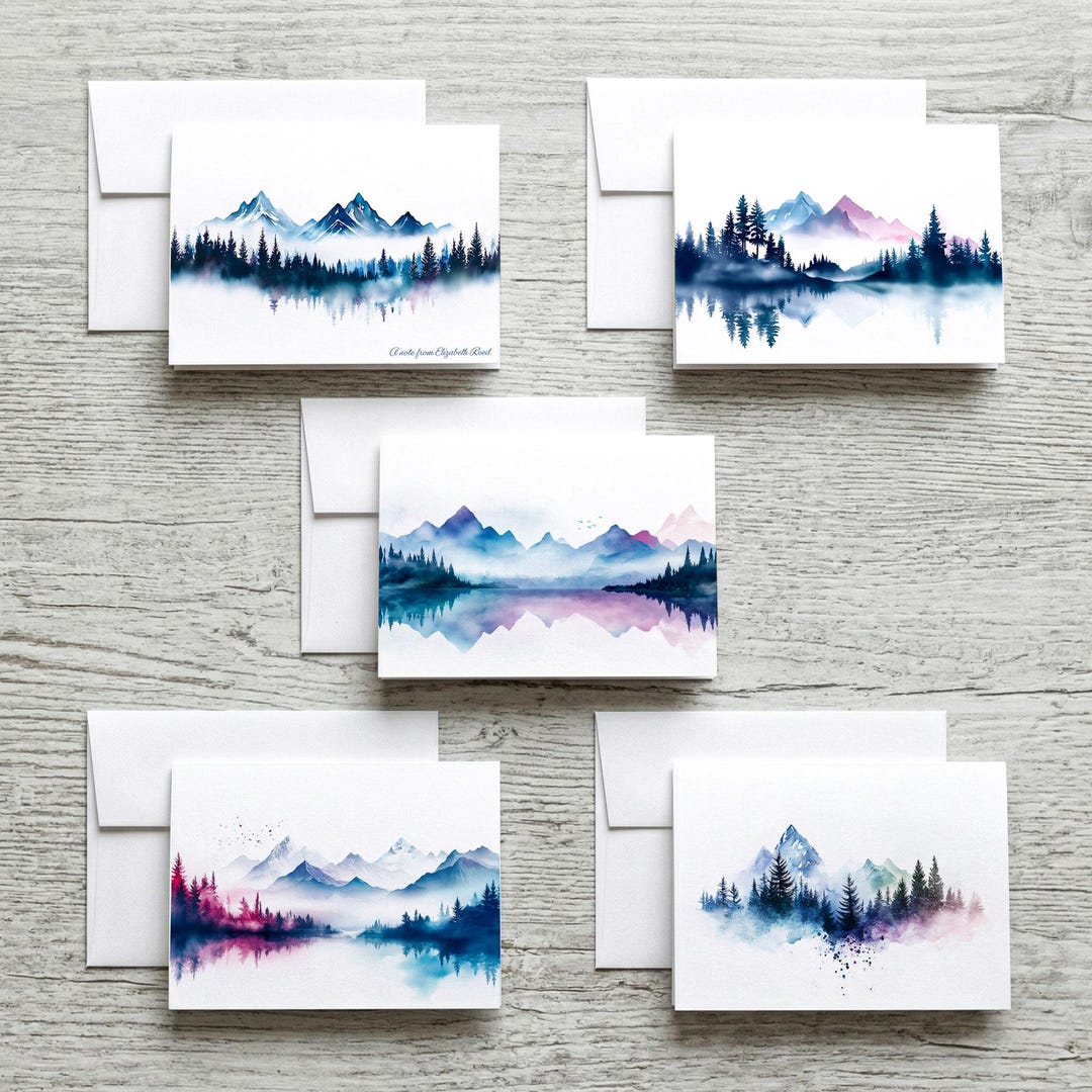 Watercolor Mountain Note Card Set: A6 Greeting Cards With Envelopes - Etsy