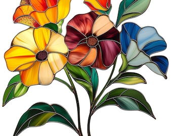 Pacchetto di clipart PNG con fiori in vetro colorato: sfondo trasparente (download digitale)
