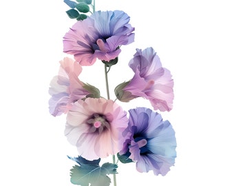 Pacchetto di clipart PNG di malvarose astratte con sfondo trasparente, download digitale di 10 design