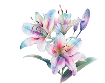Pacchetto di clipart PNG di Stargazer Lily astratto con sfondo trasparente, download digitale di 10 design