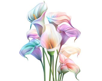 Pacchetto di clipart PNG di calla giglio astratto con sfondo trasparente, download digitale di 10 design