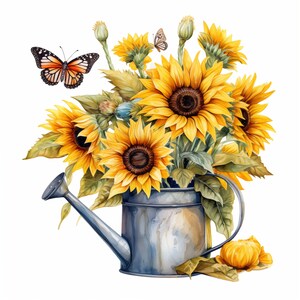 Watercolor Sunflowers Clipart Bundle: 12 PNG Images (Digital Download)