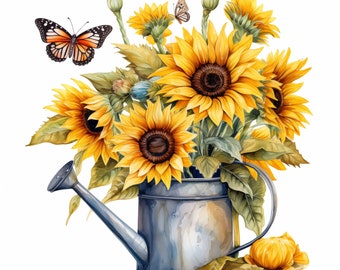 Pacchetto clipart di girasoli acquerellati: 12 immagini PNG (download digitale)