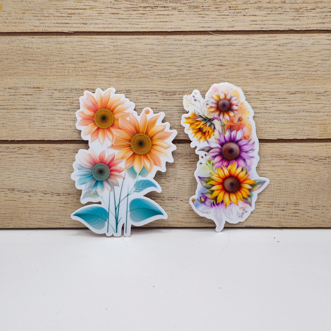 Vibrant Sunflower Vinyl Sticker Set - Waterproof Floral Decals - Etsy