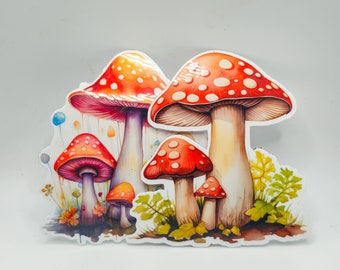 8 Watercolor Mushroom Stickers - Vinyl Decal Set for Laptop, Tumbler