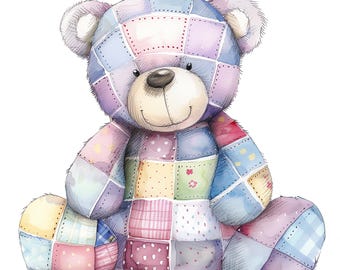Clipart di orsacchiotti ad acquerello: pacchetto PNG per decorazioni per la cameretta dei bambini (download digitale)