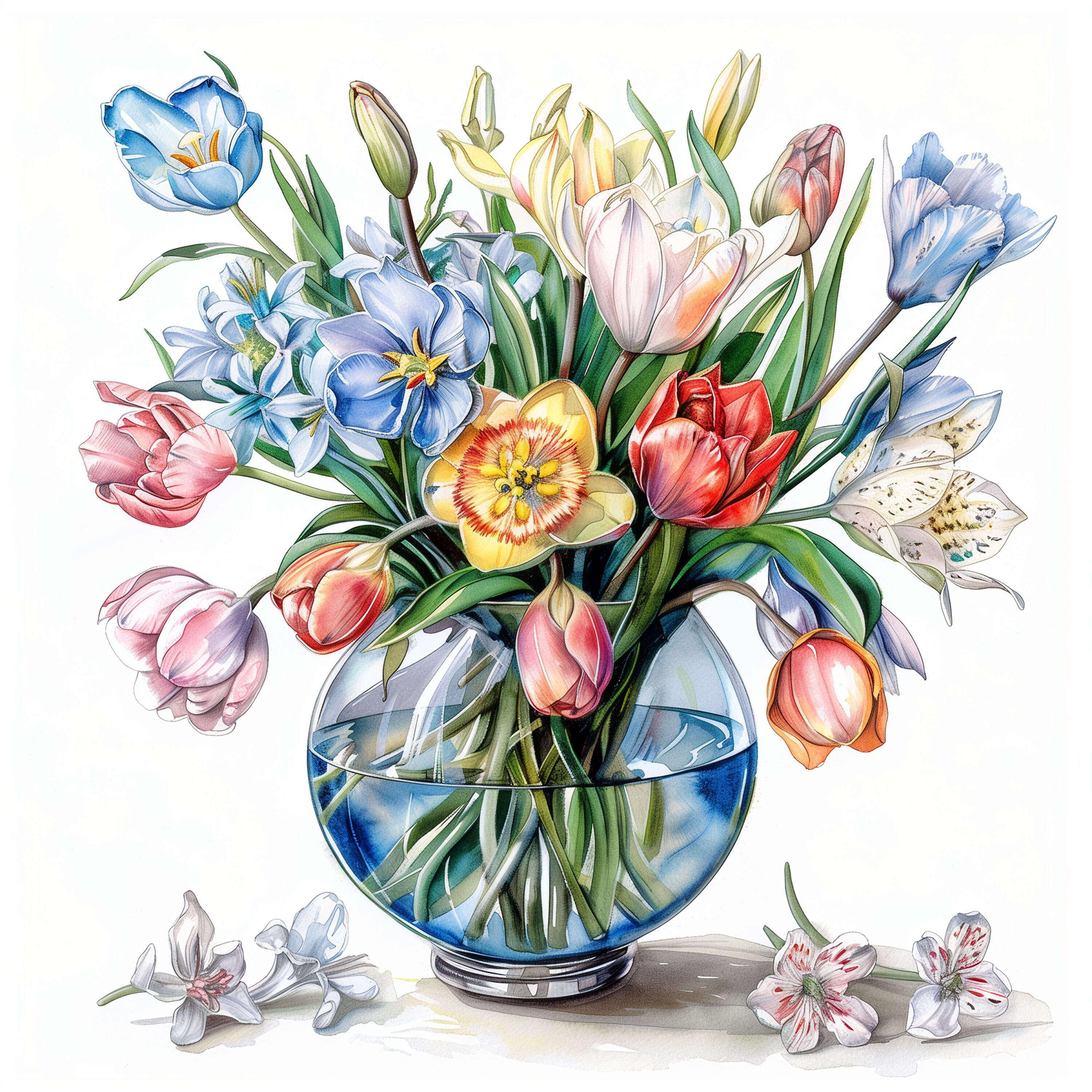 12 Watercolor Spring Flower Bouquet in Vase PNG Clipart Bundle Digital ...