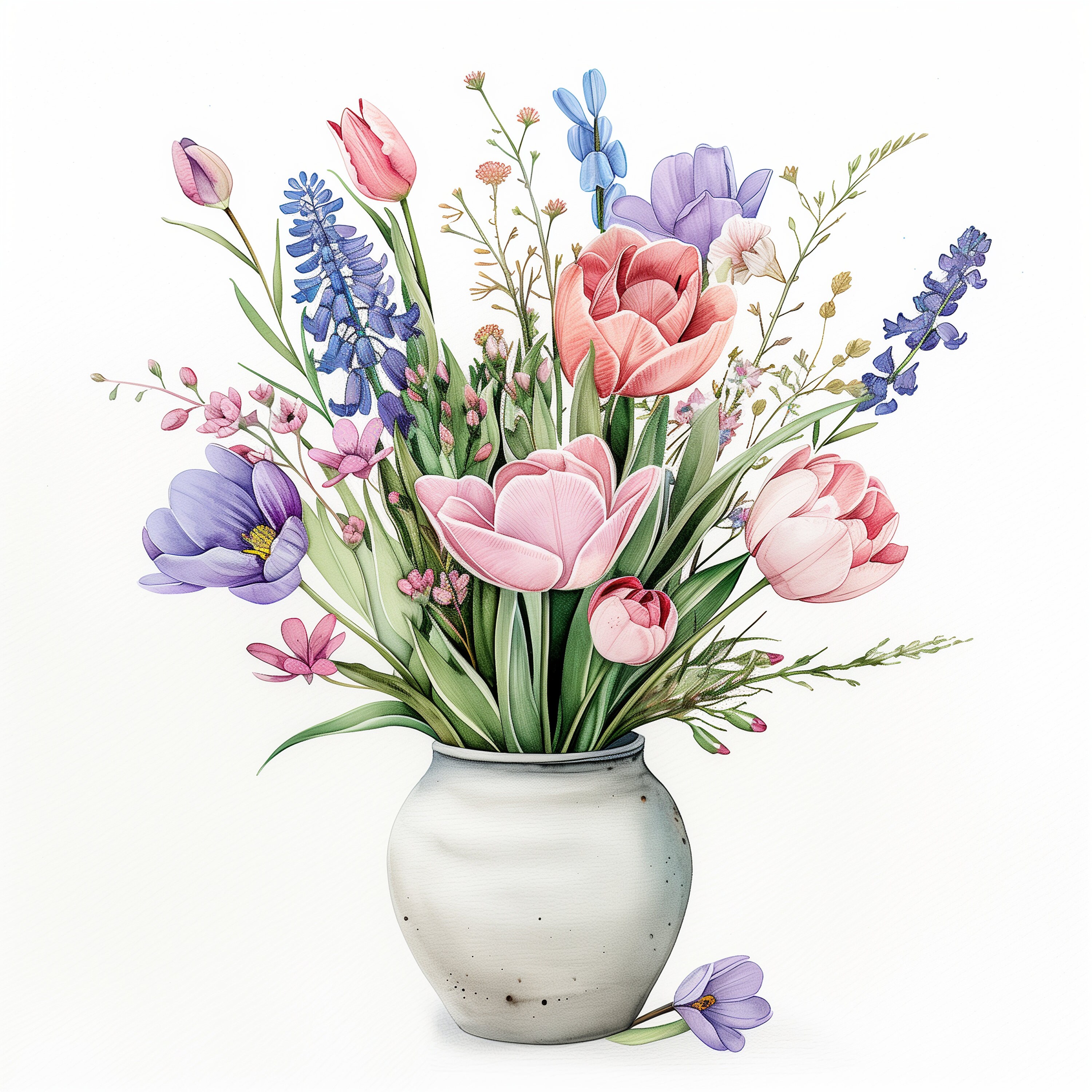 12 Watercolor Spring Flower Bouquet in Vase PNG Clipart Bundle Digital ...