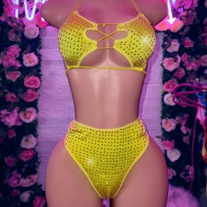 Exotische Tanzbekleidung, Zweiteiler, Stripper Outfits, Strass Stripperlei, High Waist Pants, Rave Wear
