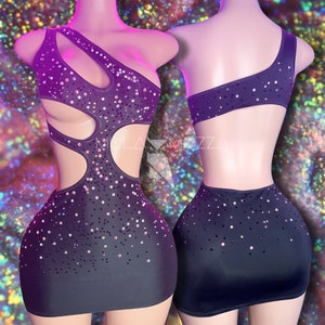 Rhinestone Birthday Black Dress with Cutouts