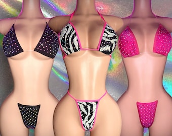 Stripper Outfits, Exotic Dancewear, Rhinestone Bikini Set, Ravewear, Two Piece