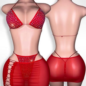 Exotic Dancewear, Skirt Set, Stripper Outfits, Red Exotic Dancer Outfit