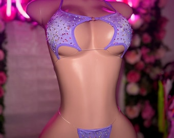 Rhinestone Lavender Microkini Exotic Dancewear Star Top Dancewear