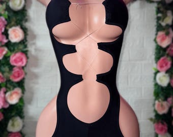 Mono de stripper con aberturas, ropa de baile exótica, mono de una pieza, mono para discoteca.