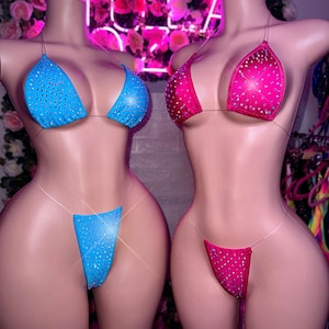 Exotic Dancewear, Rhinestone Bikini, Two Piece with Clear Straps