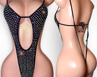 Egzotyczna odzież do tańca, odzież rave, body z kryształkami, stroje striptizerek, monokini