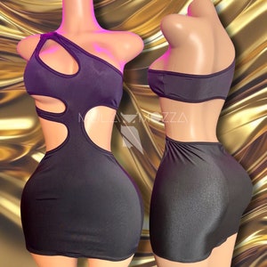 Vestido de stripper negro con cortes, atuendo de cumpleaños, ropa de club, ajustado, ajustado a las curvas, minivestido, ropa de baile exótica