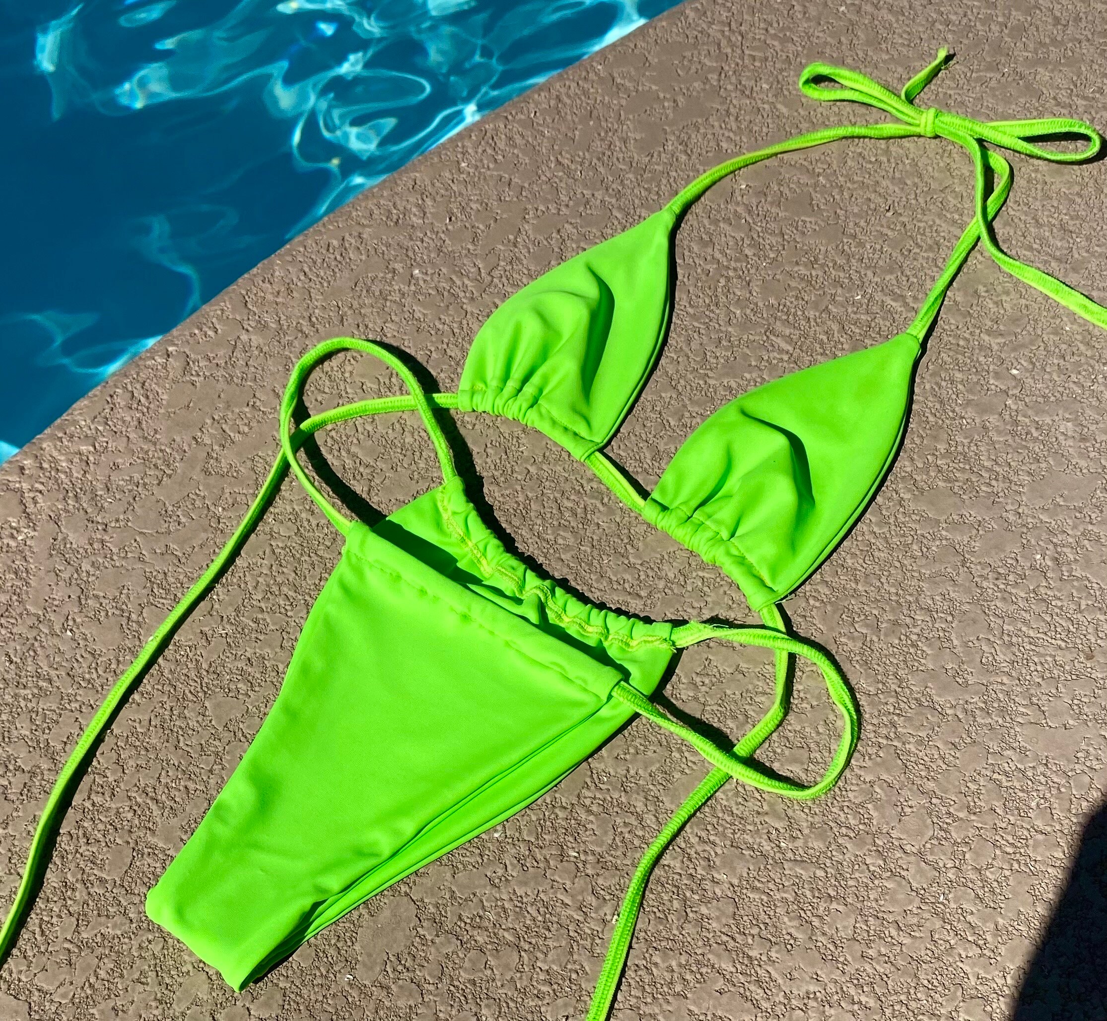 Neon Green Cheeky Thong Bikini 2 Piece Set Sexy Swimsuit Etsy