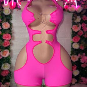 Exotic Dancewear, Pink Bodysuit, One Piece, Bottle Girl Outfit, Clubwear Romper