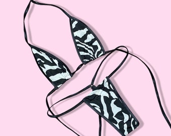 Bikini con estampado de cebra, microbikini diminuto, ropa de baile exótica