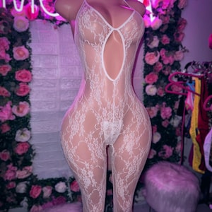 Exotic Dancewear, Lace Jumpsuit, Fishnet Romper, White Bodysuit, Stripper Lingerie Set
