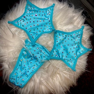 Exotic Dancewear, Star Top Bikini, Stripper Outfits with Rhinestones, Two Piece Set