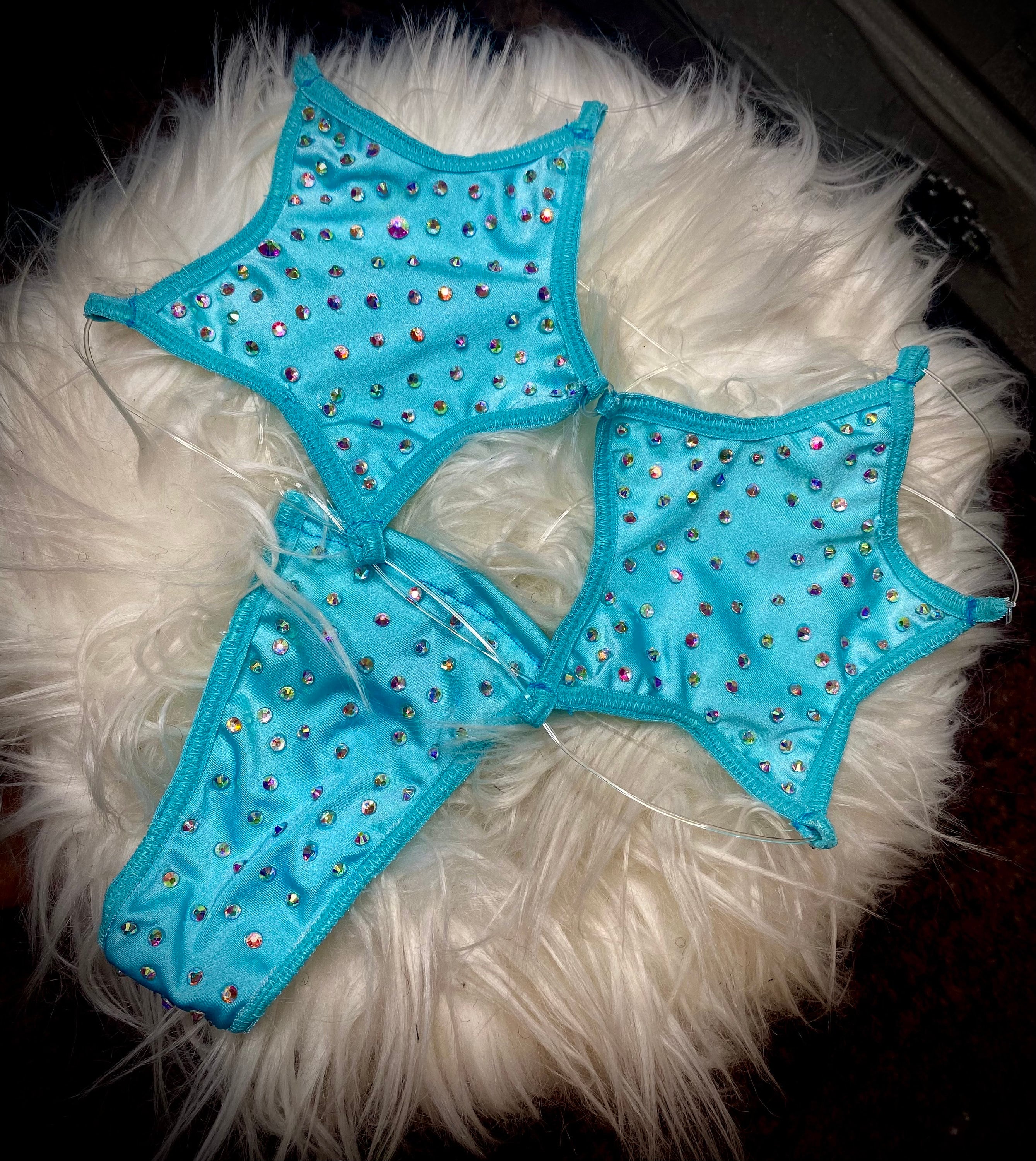 Exotic Dancewear, Star Top Bikini, Stripper Outfits with Rhinestones, Two Piece Set