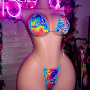 Egzotyczny strój do tańca, tęczowe bikini, dwuczęściowy zestaw