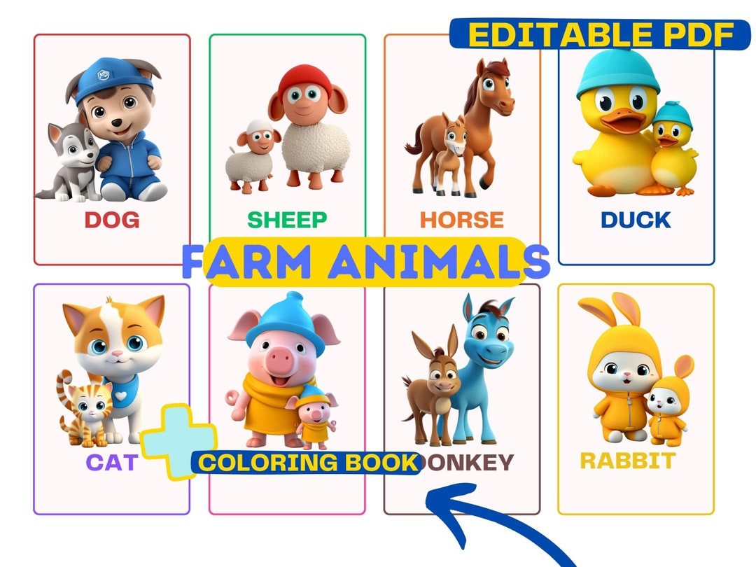 Farm Animals 8 Editable Montessori Flash Cards for Preschoolers ...