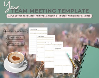 Meeting Minutes, Meeting Notes Template Printable, Business Note Taking, A4/Letter, Action Items, Meeting Agenda