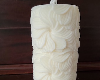 Embossed Flower Scented Pillar Candles (hand-poured)