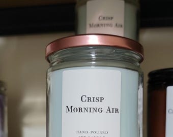 Crisp Morning Air • Hand‑Poured Soy Candle • Eucalyptus, Mint, Pear & Sage • Wood Wick • Fresh Clean Minimalist Candle