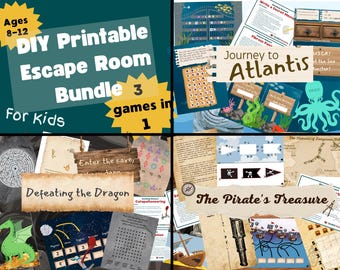 Paquete de Escape Room de Cazador de Tesoros: 3 juegos imprimibles para niños (de 8 a 12 años)