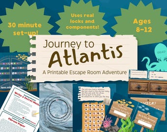 Juego de escape para niños "Viaje a Atlantis": Rompecabezas de búsqueda del tesoro (descarga digital)