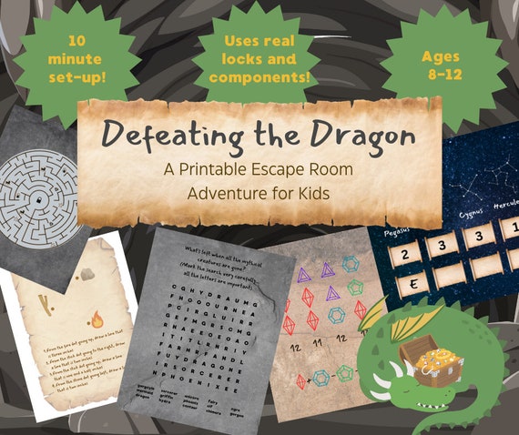 Defeat the Dragon Kids Escape Room Game: Treasure Hunt (Digital Download)