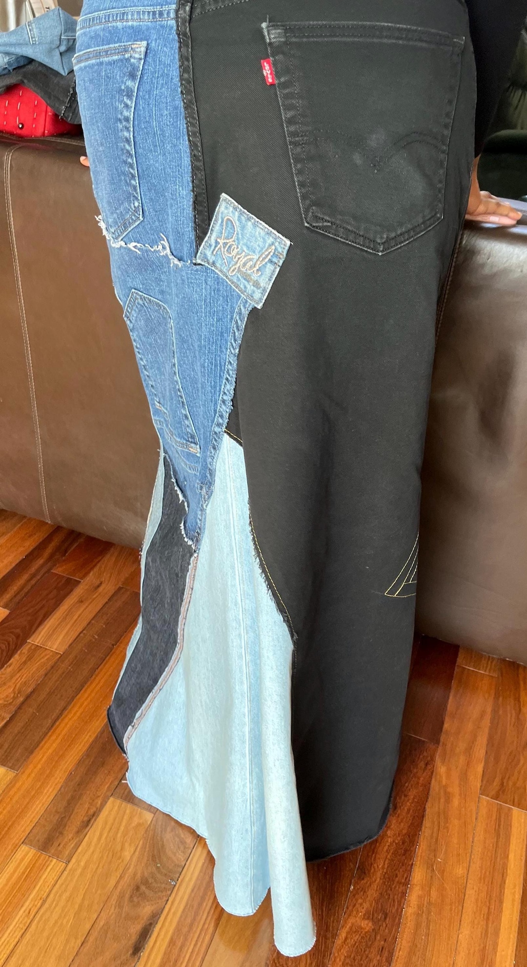 Upcycled Bespoke Denim Eyelet Skirt (XXS)