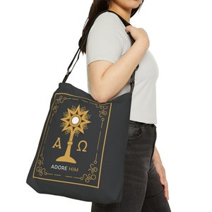 Catholic tote bag Adore Him Adjustable RCIA, Confirmation, Adoration, Eucharist, Christian  tote bags, Blessed Sacrament, Catholic Wedding