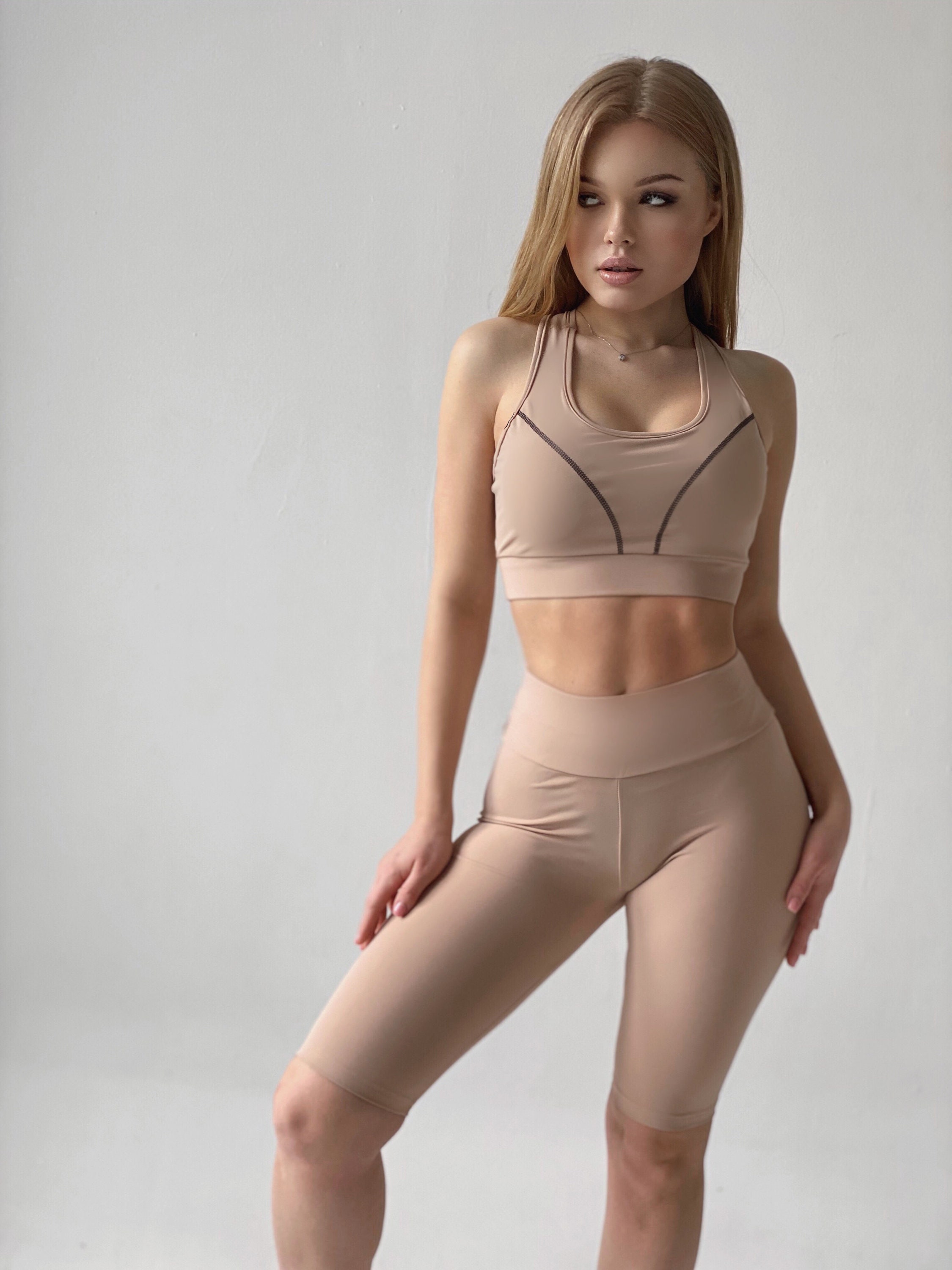 Nude biker short set shop
