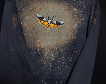 Black bleach sprayed sweatshirt with embroidered death moss. Glow in the dark & fluorescent design