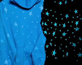 Sapphire Blue hoodie with sapphire blue glow in the dark stars all over