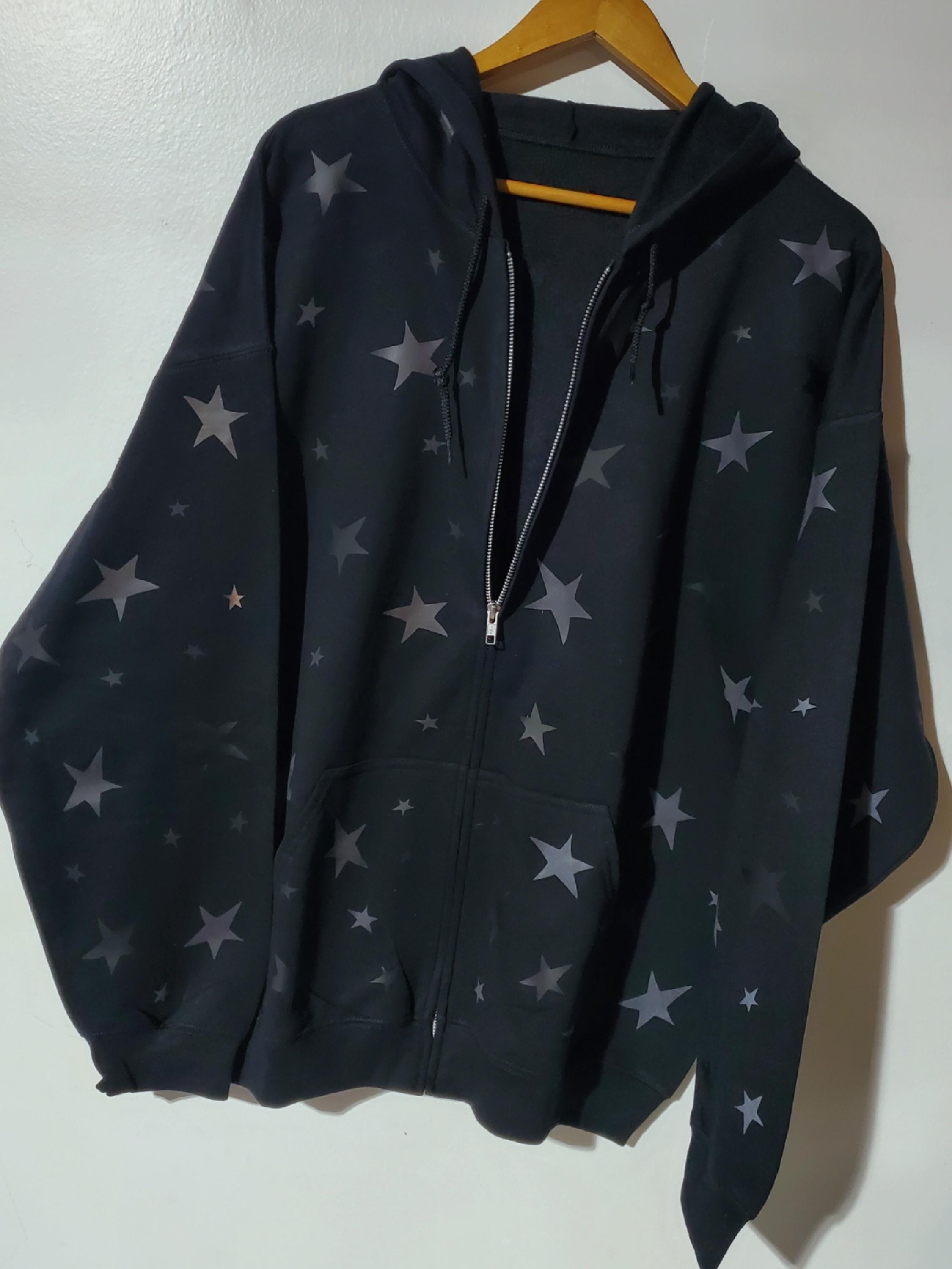Black Zip up Hoodie With Black Matte and Black Reflective Star