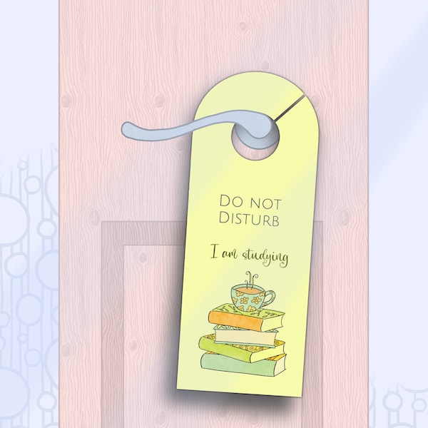 Printable Door Hanger I am Studying, Hand Drawn Do Not Disturb, Whimsical Student Privacy Sign, Digital Student Door Sign