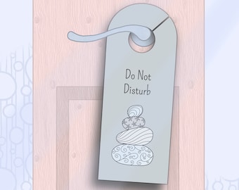 Printable Door Hanger Minimalist, Hand Drawn Zen Privacy Sign, Rock Balance Cairn Do Not Disturb Door Sign