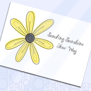Carte imprimable envoi soleil, carte de voeux marguerite jaune, carte d'encouragement, dessinée à la main, enveloppe assortie