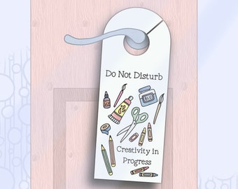 Printable Door Hanger, Artist Do Not Disburb, Creative Busy Sign, Hand Drawn Privacy Sign, Watercolor Door Sign
