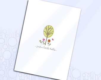 Printable Card Plants & Flowers, Just a Little Hello Greeting Card, Whimsical Friendship Card, Hand Drawn, Printable Envelope