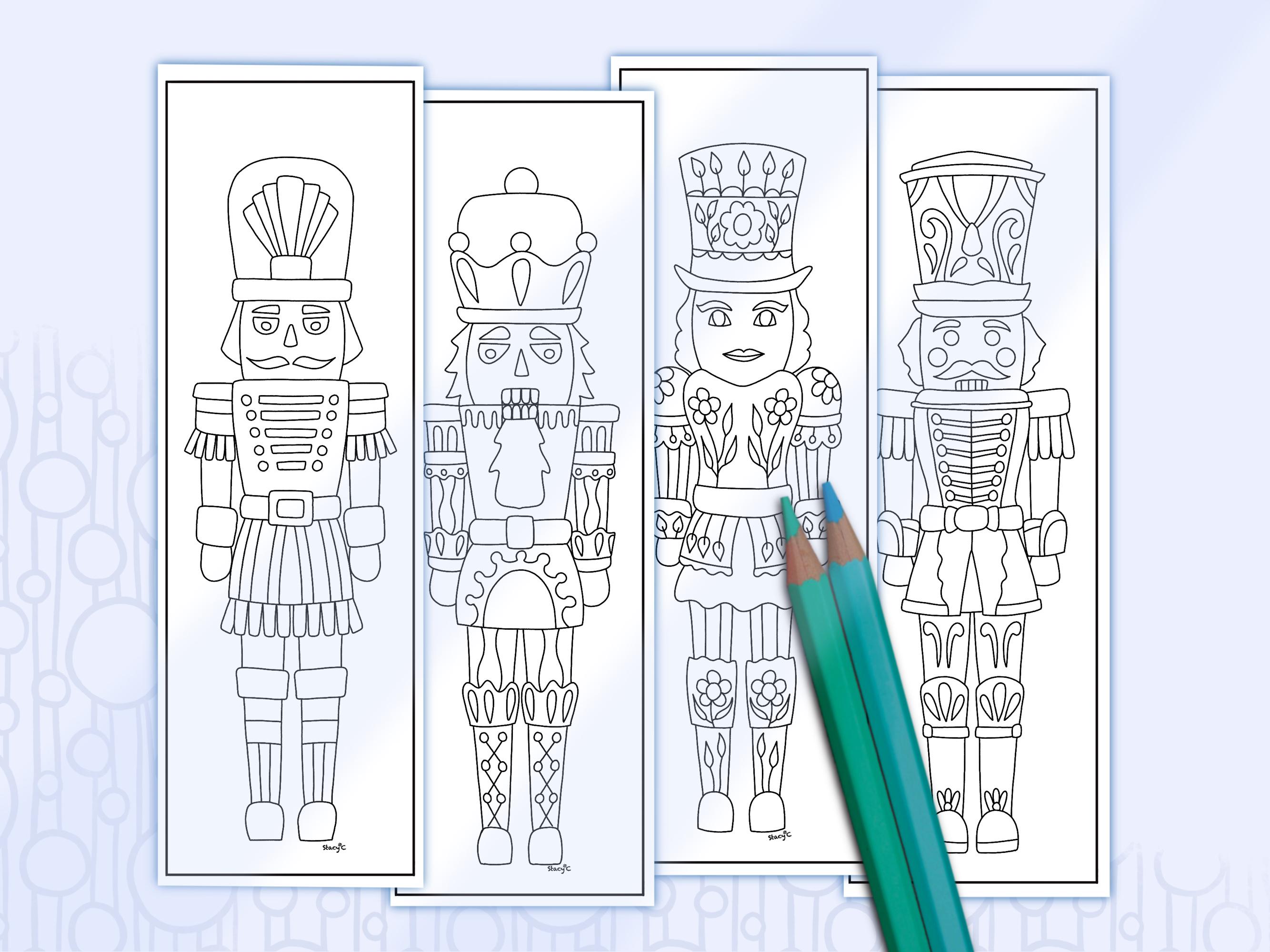 Bookmarks to Color, Christmas Nutcrackers, Hand Drawn Printable Coloring, Book Lovers Gifts, Digital Cute Bookmarks