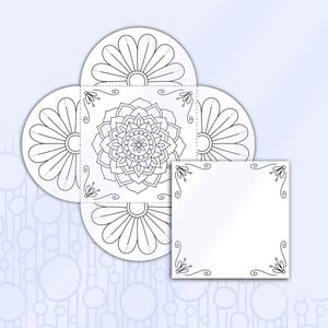 Envelope & Card, Flower Doodle Half-Moon Petal Envelope, Small Gift Wrapper, Printable, Square Petal Card